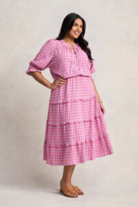 Cotton Gingham Tiered Dress - Lilac & Coral Gingham