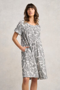 Cotton Pleat Front Dress - Paisley Jacquard
