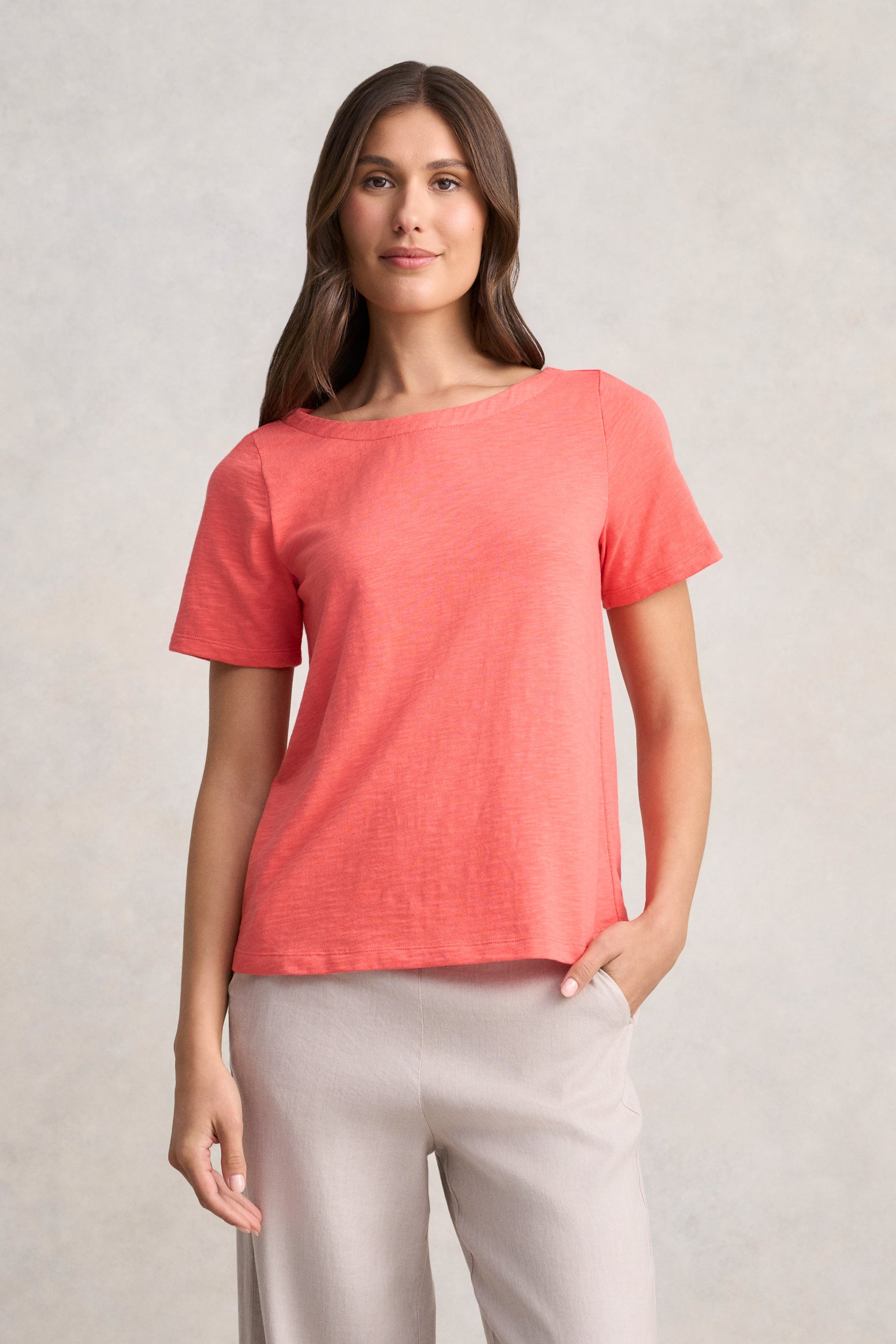 Boat Neck T-Shirt - Melon