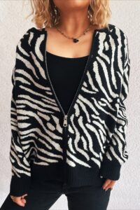 Colorblock Zebra Knit Cardigan