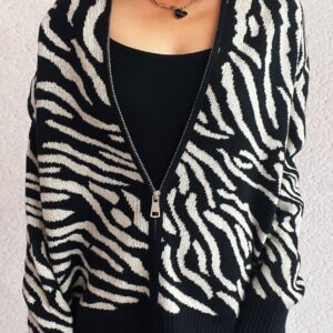 Colorblock Zebra Knit Cardigan