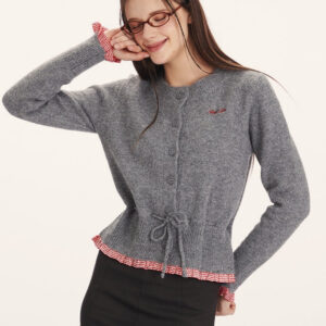 Panel-Design Waist-Cinched Slim Knit Cardigan
