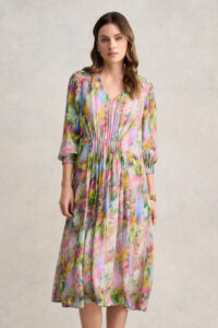 Pintuck Georgette Dress – Meadow Print